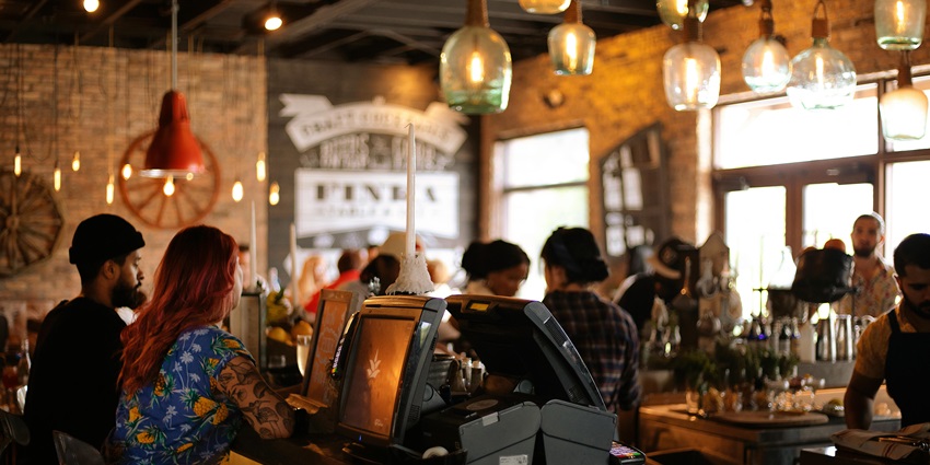 Snapshot from the inside of a beautiful cafe in the city of Karnataka