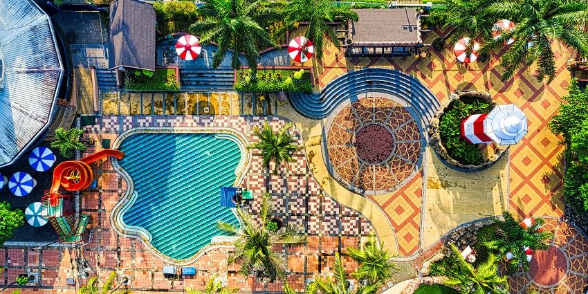 View of the swimming pool at the Krishna Gokul Fun City Water Park in Varanasi