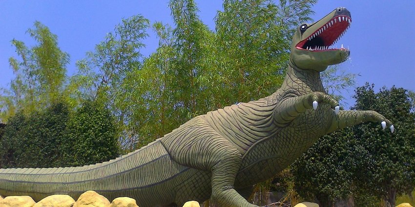 A dragon statue at the Krushnai Water Park, one of the famous theme parks in Pune.