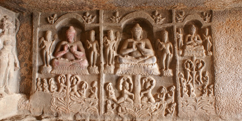 An exterior view of Kuda Caves, showing rock-cut architecture and historical charm.