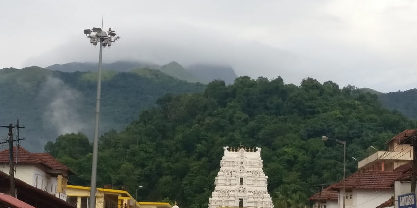 A peaceful view of the revered Kukke Subramanya Temple in Karnataka
