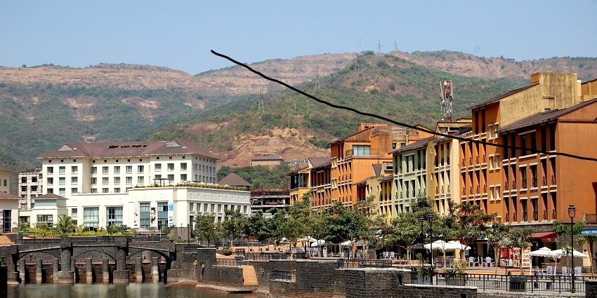 A scenic view of India's first private city, nestled amidst mountains in Maharashtra.