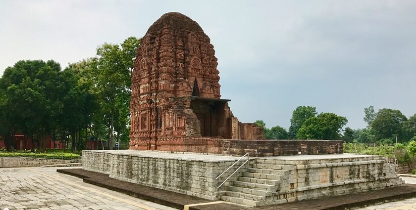 An image of the Laxman Temple, showcasing its ancient brick architecture during the day.