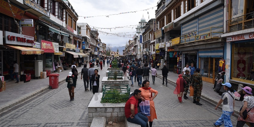 Scenic image of the idyllic leh market which is near the Hemis Monastery museum in Ladakh