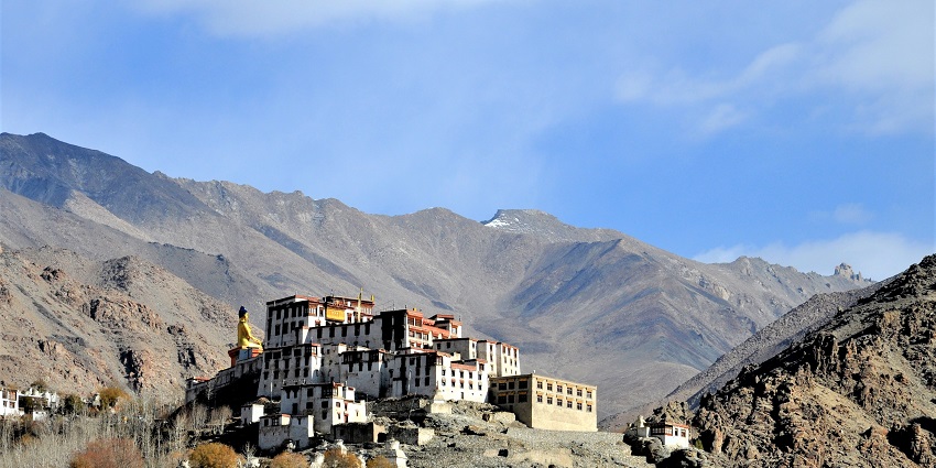 Snapshot of the beautiful Likir Monastery which is surrounded by the dry hills of the Himalayas