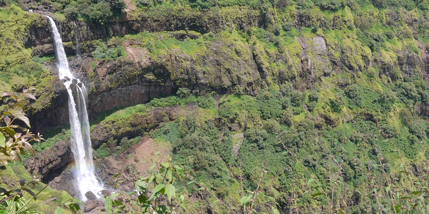 Lingmala Waterfall’s cascading waters amidst lush greenery