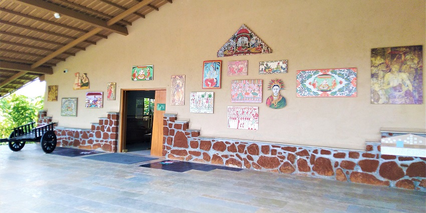 Artworks displayed at the entrance of Zapurza Museum, a tourist attraction in Maharashtra