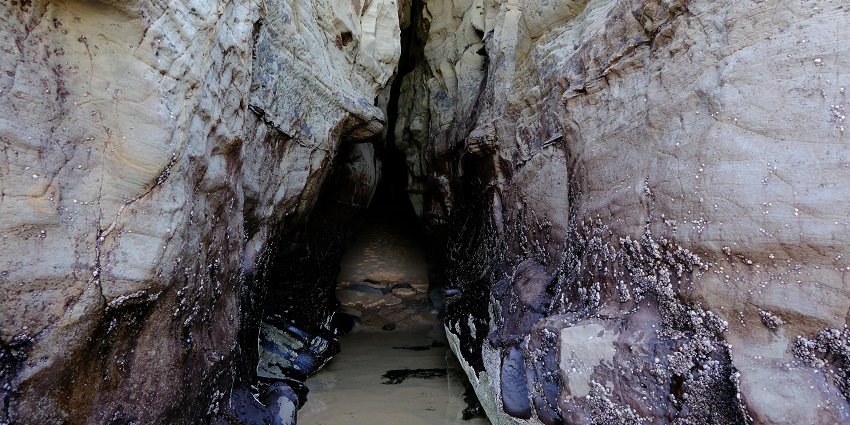 An image of the narrow entrance of a cave similar to the Bhamchandra Caves in Pune.