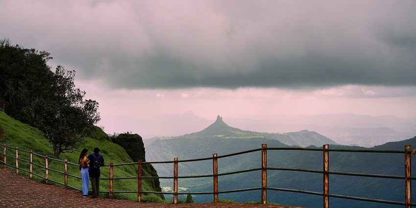 View of the pinnacle of Irshalgad Fort, seen from the Malang point at Matheran.