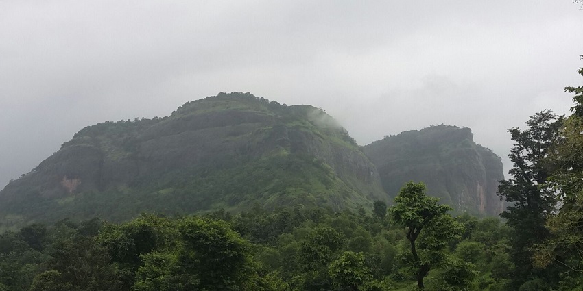 A serene landscape justifying the serene location of Sudhagad Fort, Maharashtra.