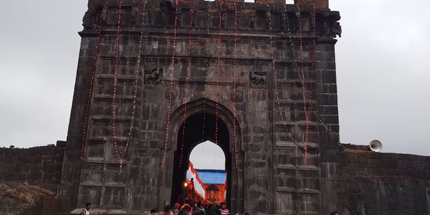 The entrance of Raigad Fort in Raigad district, Maharashtra, India.