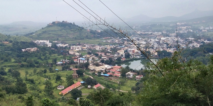 A beautiful view of Trimbak city with Brahmagiri hill in the background