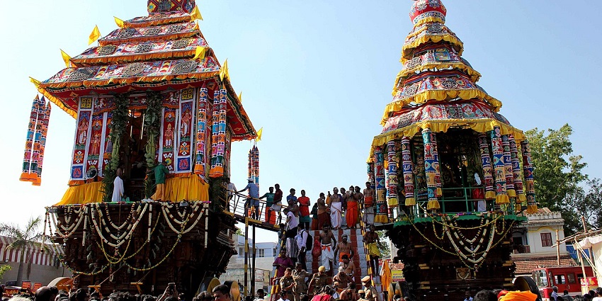 Panguni uthiram car festival celebrated at Perur temple located near Coimbatore in Tamil Nadu.