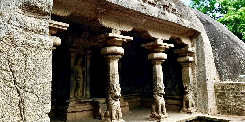 Varaha Caves are located in the ancient town of Mahabalipuram, Tamil Nadu.