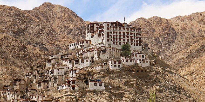 Picturesque view of Chemrey Gompa from road / Ladakh, India during day time