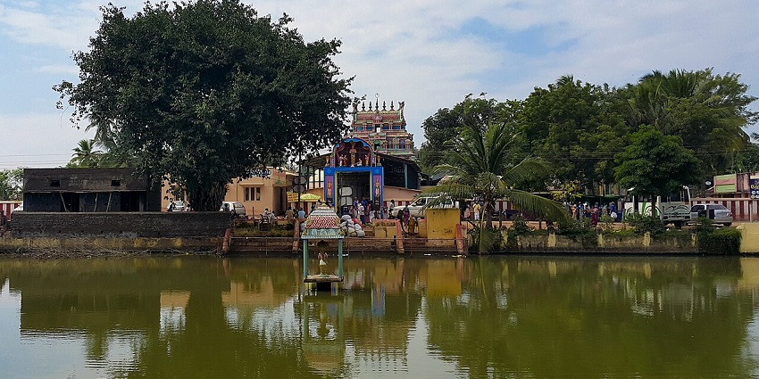 Panoramic image of the historic Temple of the lord shiva and the pond in temple