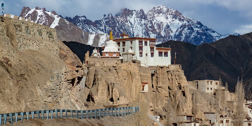 Lamayuru monastery with the backdrop of the great Himalayas in the Ladakh region