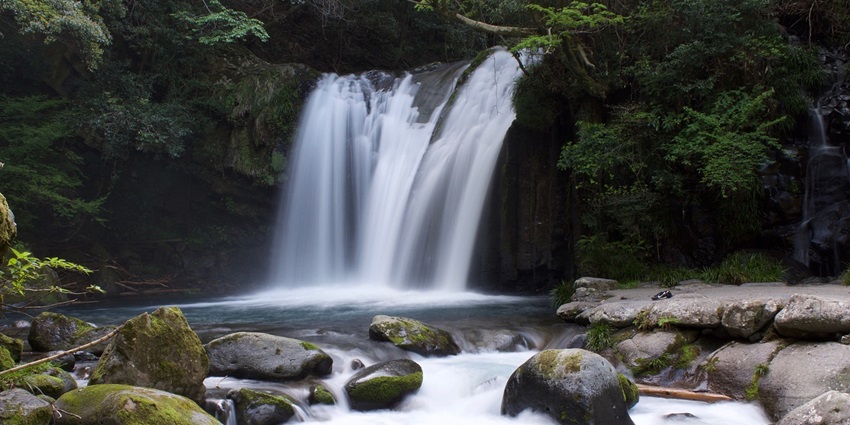 The cascading Shenbaga Devi Waterfalls at Courtallam.