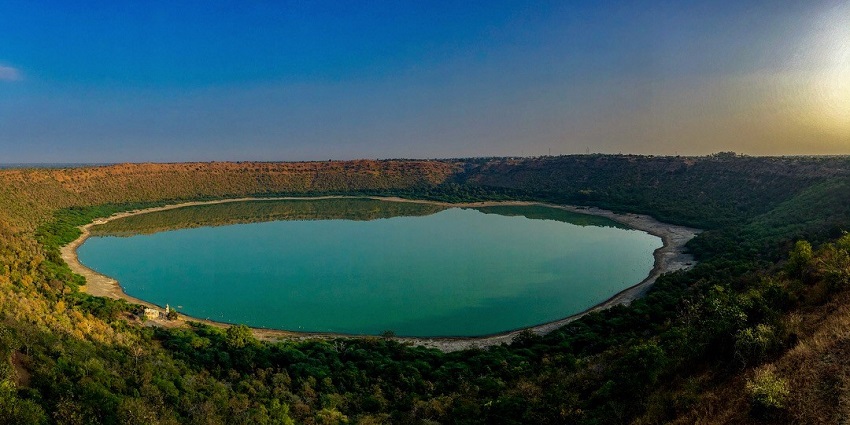 Aerial view of the Lonar Sarovar in Akola.