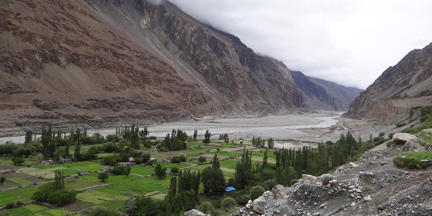 View of River Shyok near the village in Ladakh District.