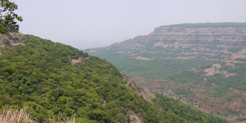 A picture of the scenic and lush western ghats of Maharashtra as seen from the Lodwick Point