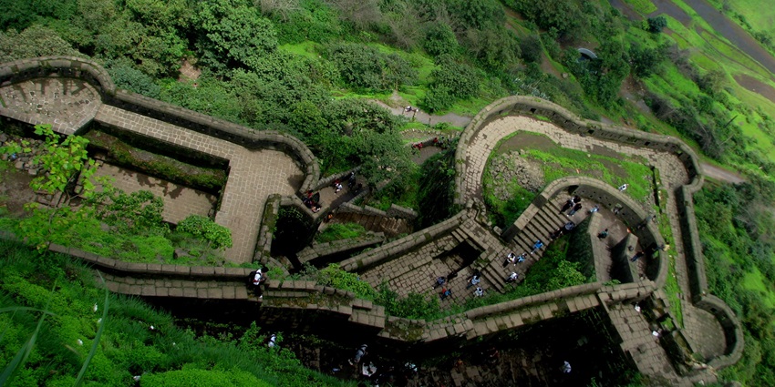 The top view of the Lohagad Fort, amongst the best caves in Maharashtra.