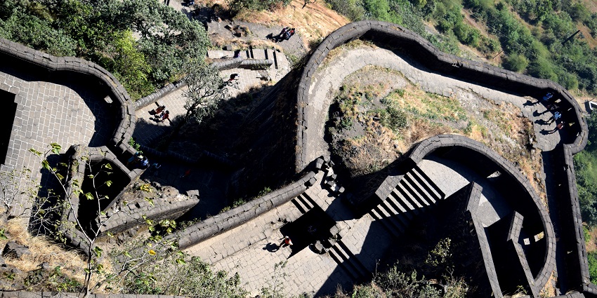 Lohagad Fort showing its unique and interesting architecture with ancient rocks and styles