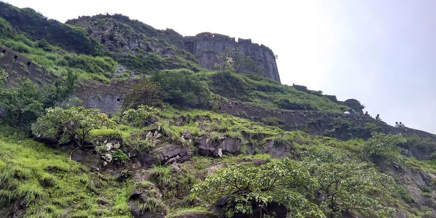 A beautiful view of Lohagad fort while climbing the fort during the trekking in Pune.