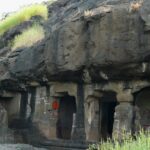 The huge rocky entrance of the famous Lonad Caves is located in Maharashtra.