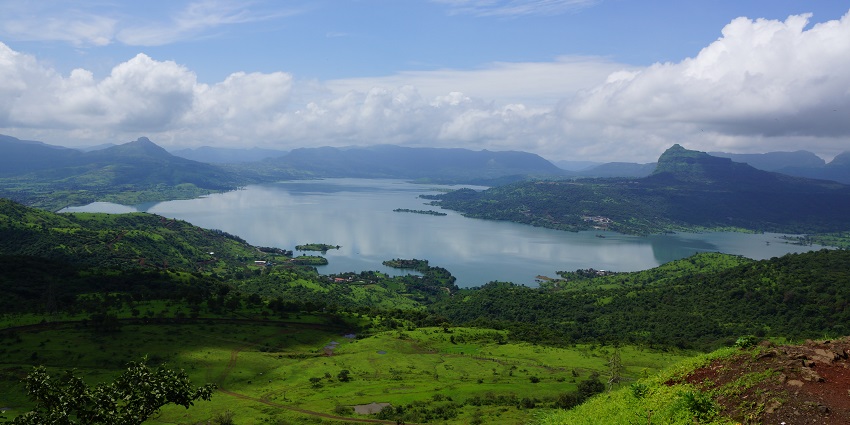A beautiful view of Lonavala in Maharashtra, India, standing on a lush green hilltop.