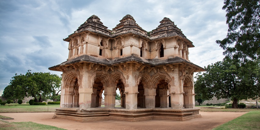 Lotus Mahal, the stunning building with lotus-inspired design and carvings.