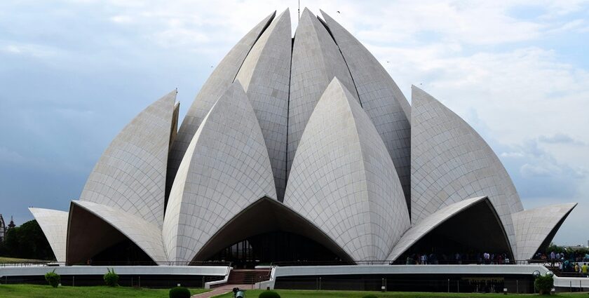 Lotus Temple in New Delhi, showcasing its unique lotus-shaped architecture.