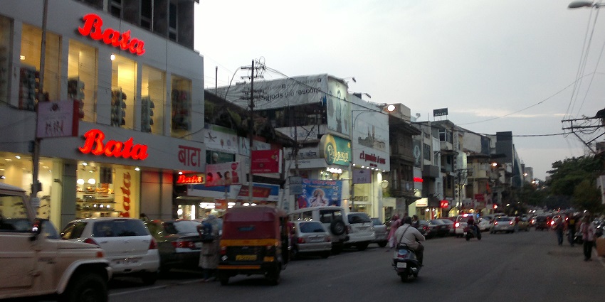The busy streets of M.G. Road, located in Pune also the main market area in the city