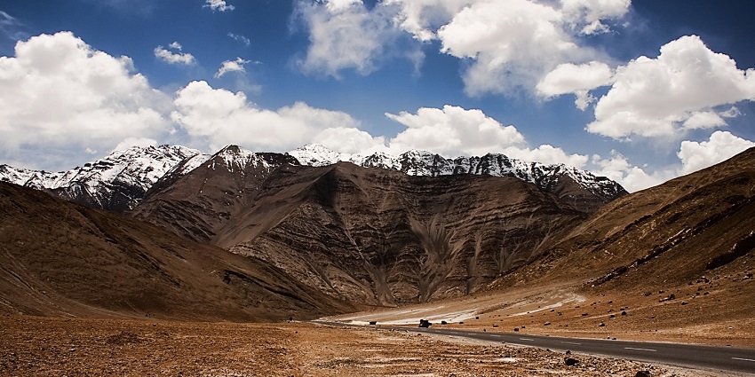 Image of the Magnetic Hill is an optical illusion located near Leh in Ladakh, India
