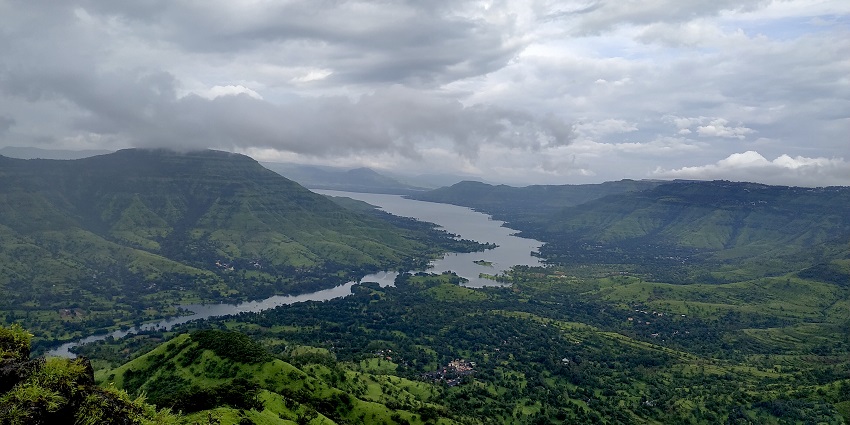 Aerial view of the Mahabaleshwar hills from Kate's Point forming a stunning scenery.