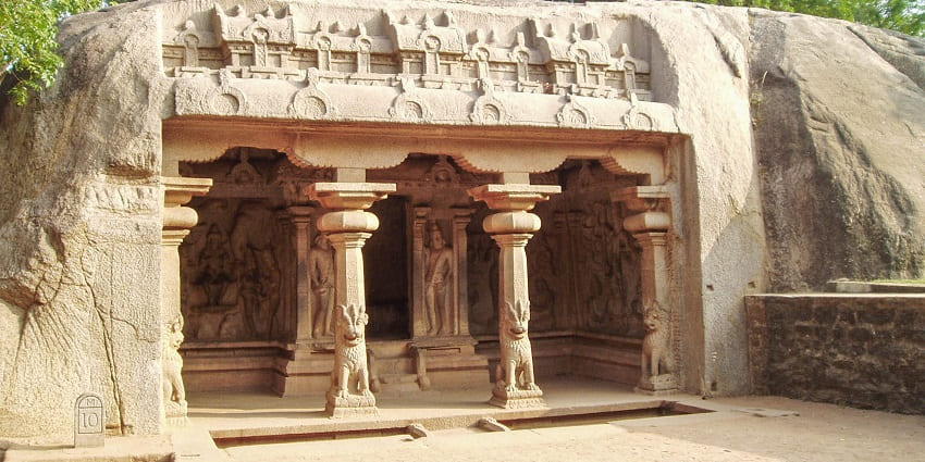 A glimpse of a cave temple in Mahabalipuram exuding old-world charm and elegance.