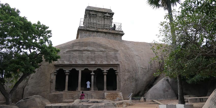 Intricately carved cave dedicated to Goddess Durga's victory over Mahishasura.