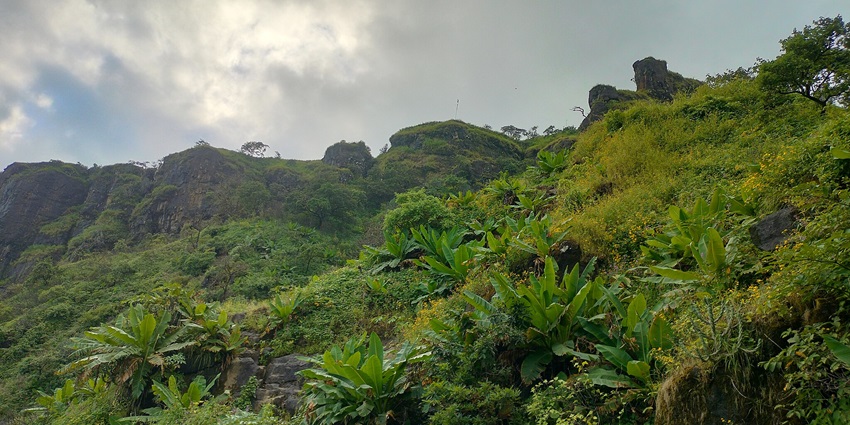 A scenic view of Mahuli Fort, near the Naneghat caves in Maharashtra's landscape.