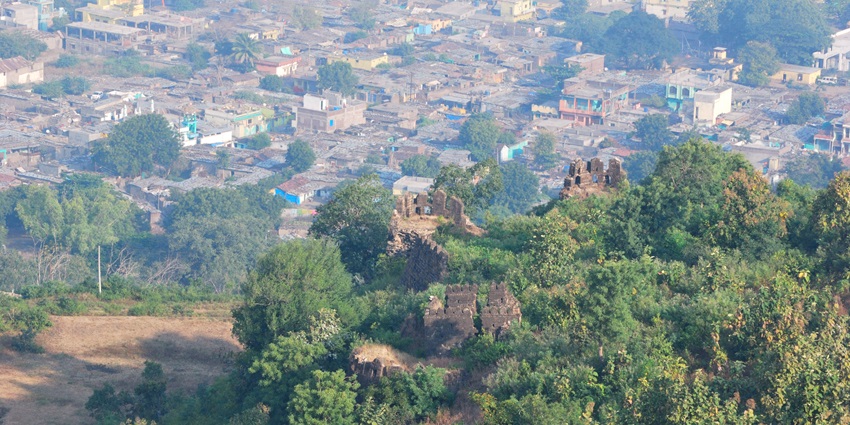 Aerial view of Mahur Fort, showcasing its ancient architecture and natural beauty
