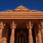 Wide angle view of the temple with the clear blue sky in the background