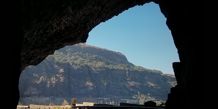 A gigantic mountain from a tunnel in Malshej Ghat, in the Western Ghats