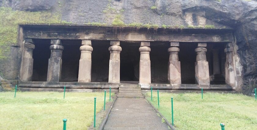 Panoramic view of the Mandapeshwar Caves showcasing ancient rock-cut architecture.