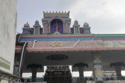 Image of main entrance of the Mangadu Temple with spiritual significant in Tamil Nadu