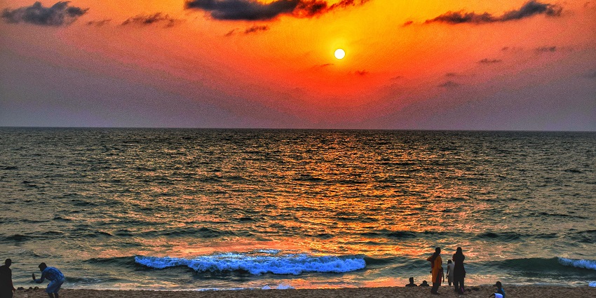 A panoramic breathtaking shot of Maravanthe Beach captured during sunset for all.