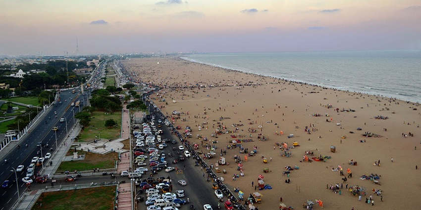 A glimpse of Marina Beach, famous for snorkelling in Chennai and its long shoreline.
