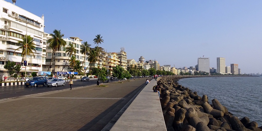 Marine Drive in Mumbai, highlighting the beautiful coastline, and vibrant atmosphere