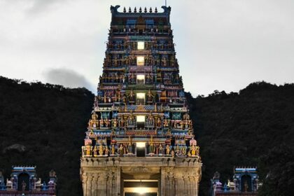 The Marudhamalai Temple standing tall in the Coimbatore city.