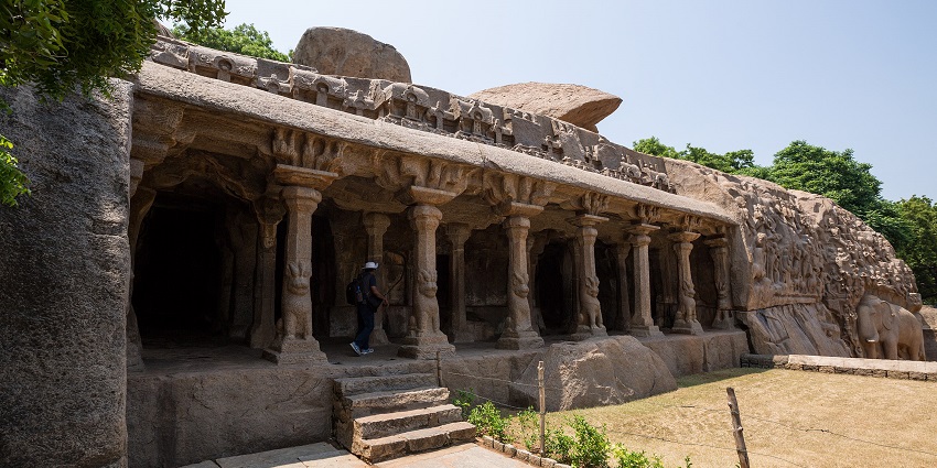 A picture of Krishna Mandapam, which is a must on the list of things to do in Mahabalipuram.