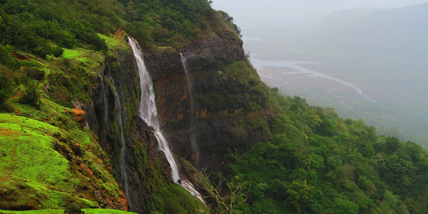 Waterfall in Matheran, falling from a high rocky hill, perfect for picnic and photography.