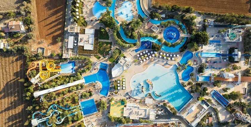 Enjoy adventure rides and water slides at the Mojoland Water Park in Haryana